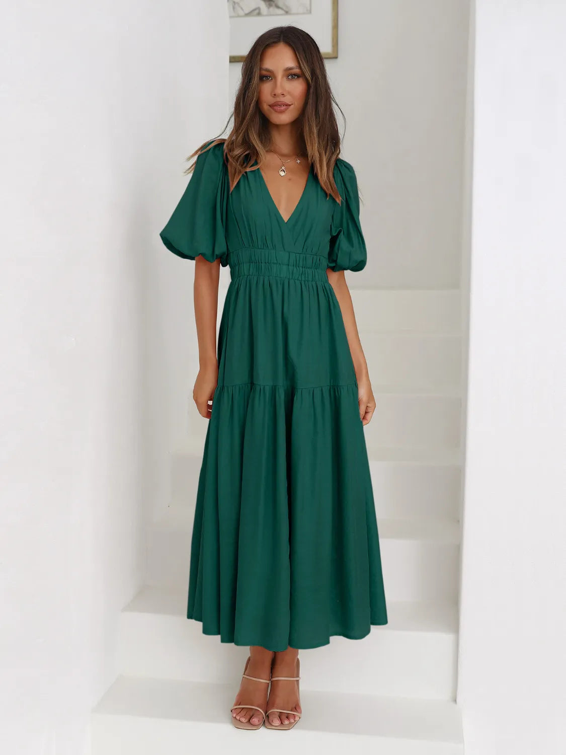 Persephone Tiered Surplice Half Sleeve Midi Dress — view 9