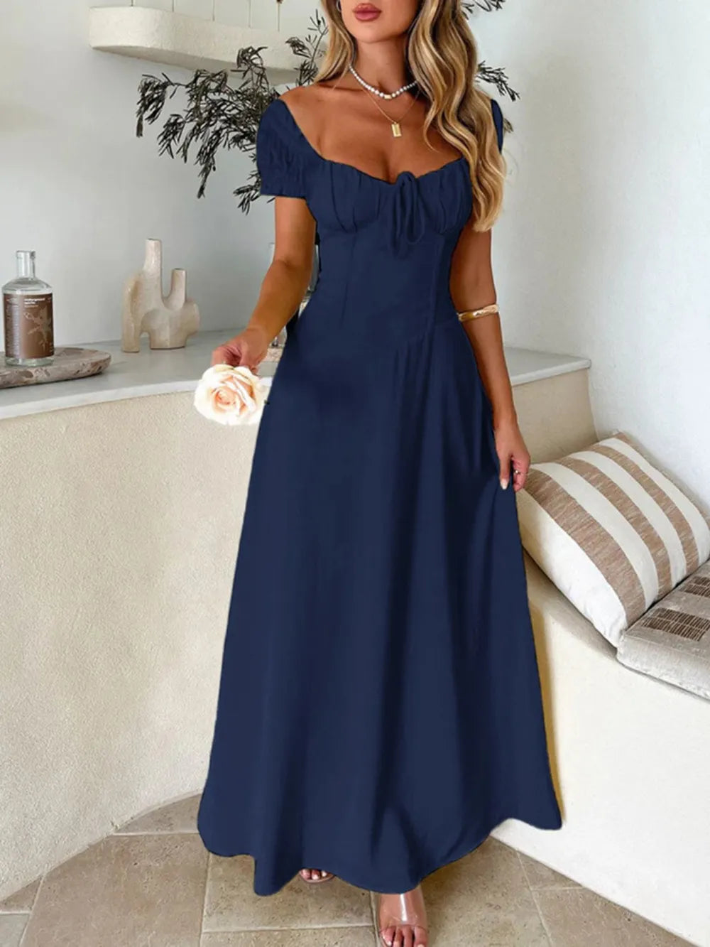 Oshun Sweetheart Neck Short Sleeve Maxi Dress — view 19