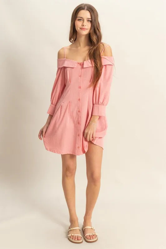 Pele Button Down Spaghetti Strap Mini Dress with Pockets — view 4
