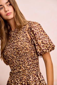 Fortuna Leopard Bow Tie Attachable Puff Sleeves Dress — thumbnail 6