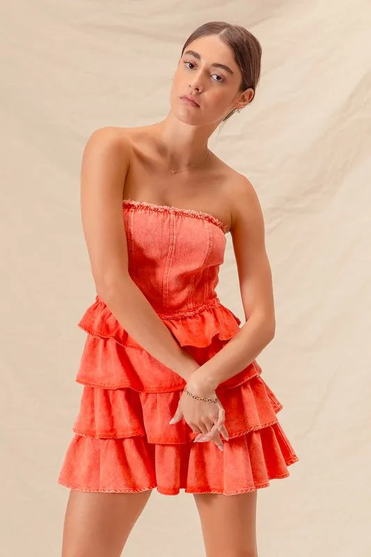 Pele Strapless Ruffle Layered Game Day Cheer Up Dress — view 7