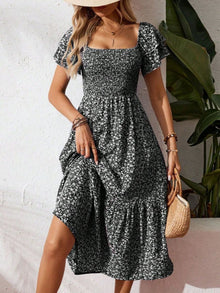 Persephone Floral Print Smocked Ruffle Sleeves Dress — thumbnail 12