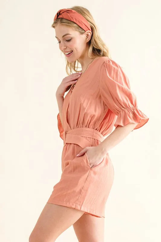 Fortuna Flounce Sleeves Romper with Belt — view 3