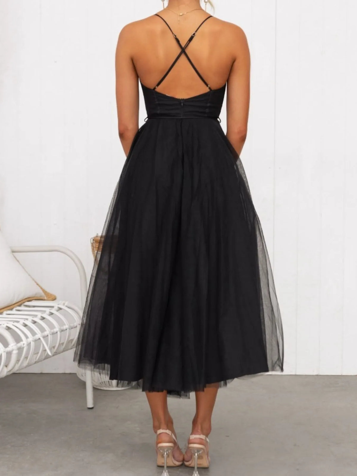 Hecate Sweetheart Neck Tulle Midi Dress — view 9
