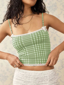Aurora Lace Detail Plaid Square Neck Cami — thumbnail 10
