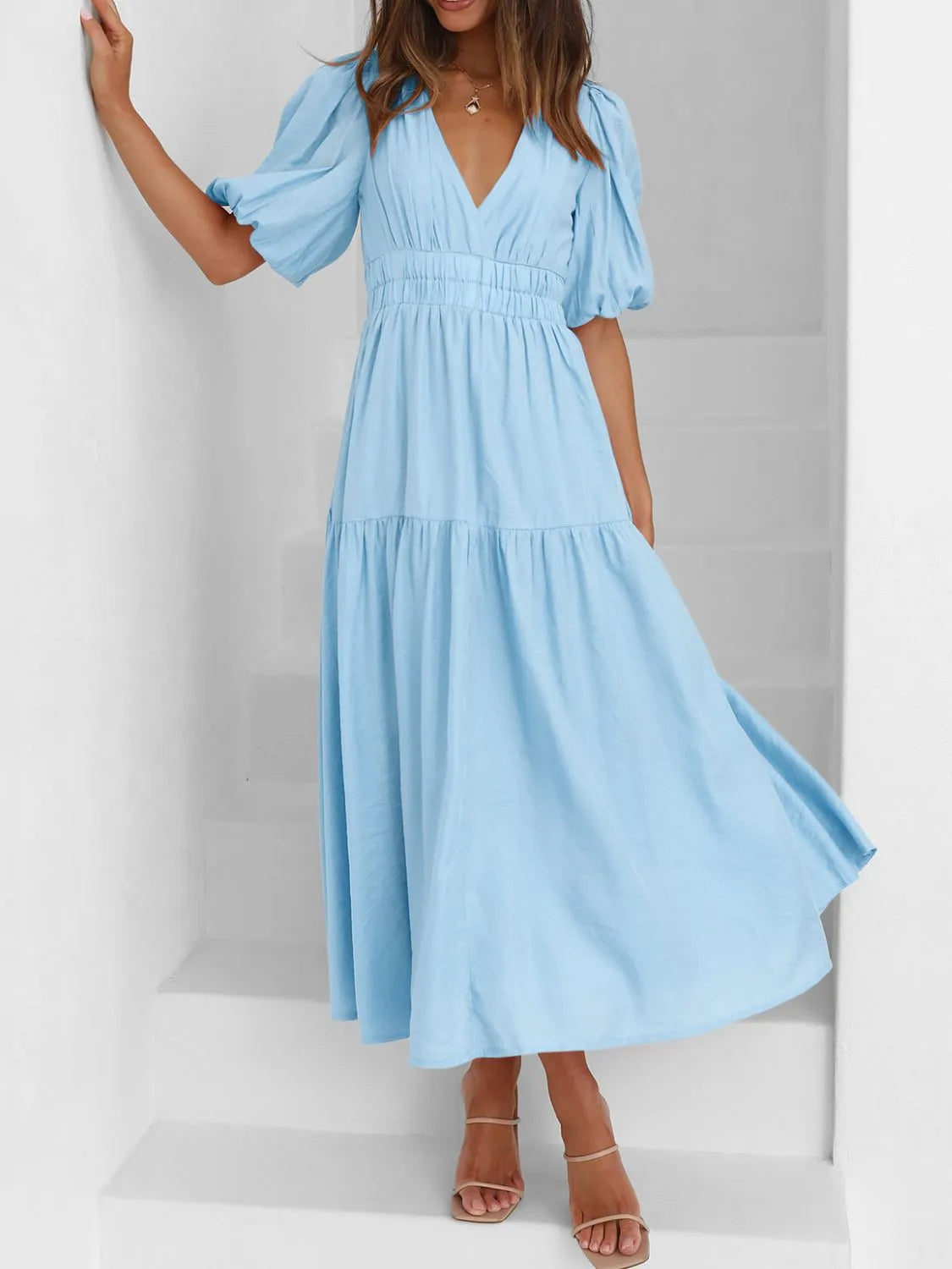 Persephone V-Neck Puff Sleeve Midi Dress — view 1