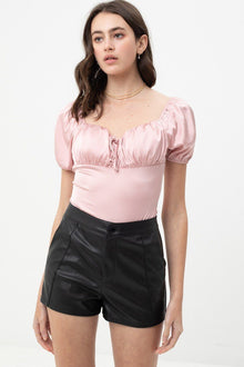 Lakshmi Satin Bodysuit With Front Neck Tie And Scooped Neck — thumbnail 1
