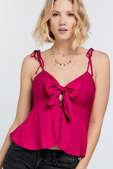 Ishtar Cutout Detail Ruched Twist Bow Sweetheart Neckline Smocked Back Ribbon Tie Spaghetti Strap Cami Top — thumbnail 1