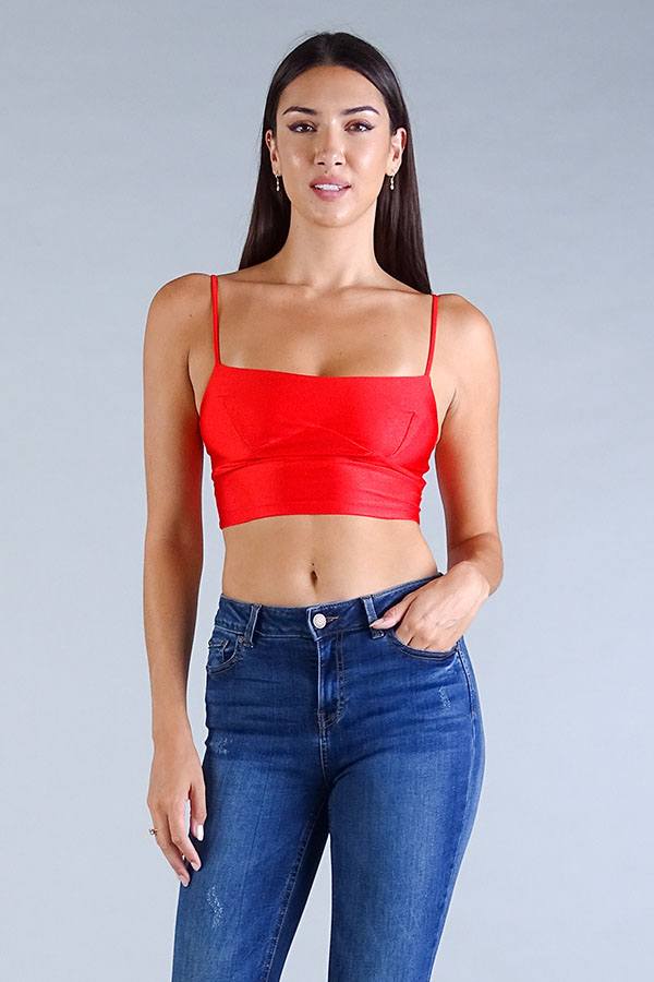 Athena Sexy Spaghetti Strap Darted Under Bust Crop Top — view 2