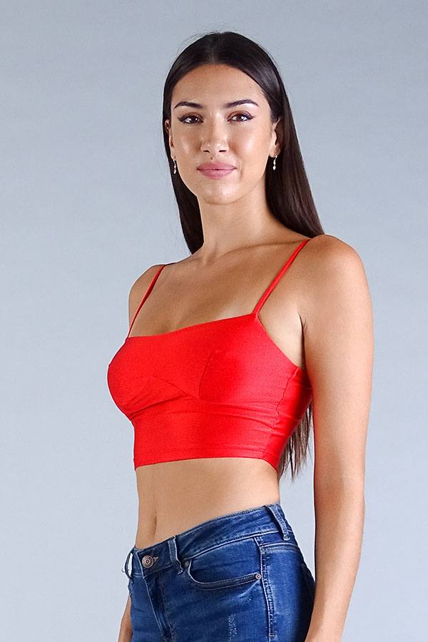 Athena Sexy Spaghetti Strap Darted Under Bust Crop Top — view 3