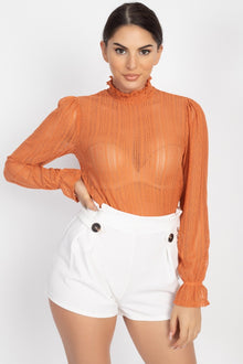 Juno Ruffle Mock Neck Lace Top — thumbnail 1