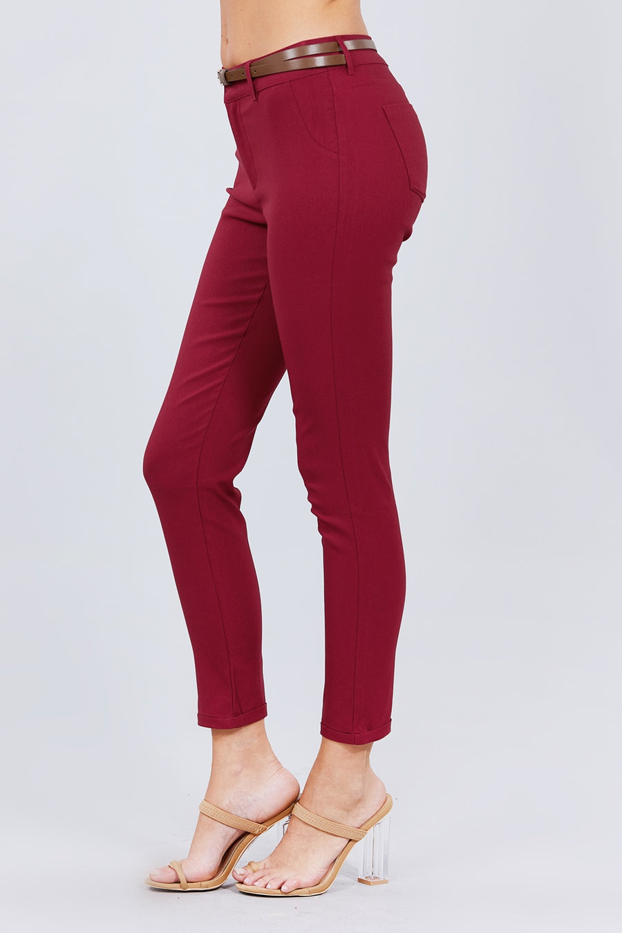 Juno Belted Textured Long Pants styled in the studio