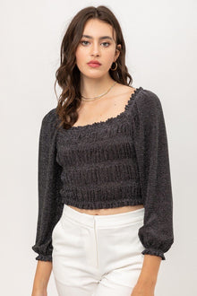 Asteria Metallic Fabric With Crop Smocked Top And Square Neck — thumbnail 1