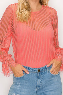 Eos Lace Trim Shadow Stripe Bodysuit — thumbnail 4