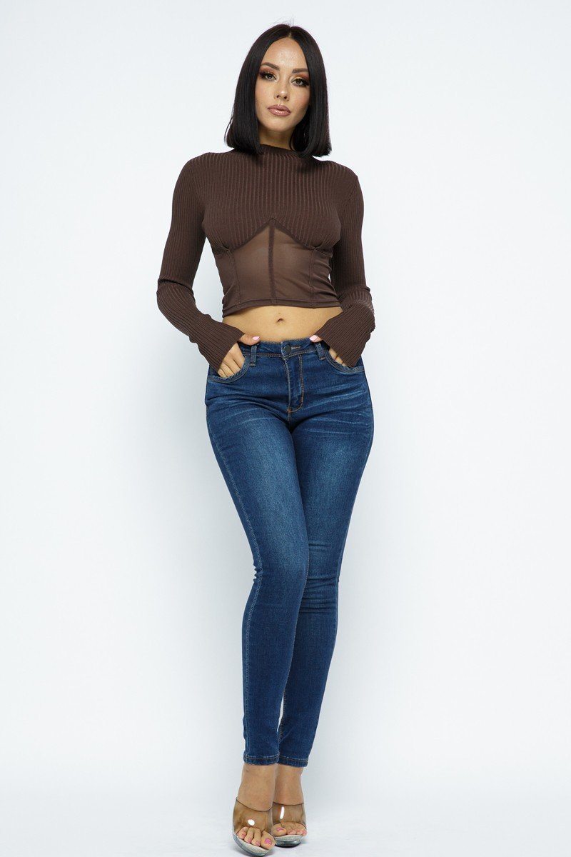 Lakshmi Knit Crop Top With Bottom Mesh — view 2
