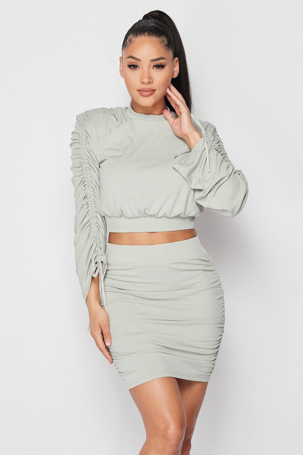 Lakshmi Ruched Long Sleeve And Skirt Set — view 1