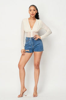 Hecate Fishnet Sheer Mesh Back Deep V Neck Bodysuit — thumbnail 2