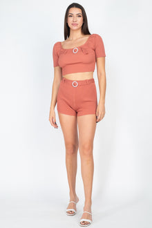 Eos Scoop Neck Crop Top And Ribbed Shorts — thumbnail 2