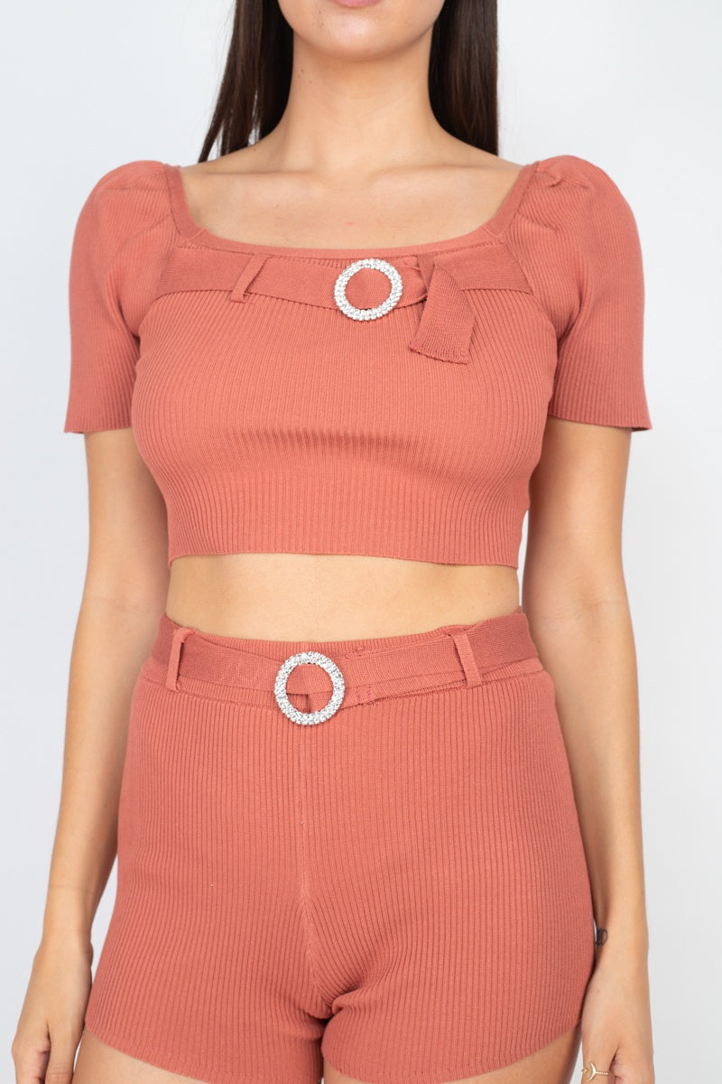 Eos Scoop Neck Crop Top And Ribbed Shorts — view 4