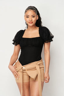 Nyx Luxe Polkadot Stretch Mesh Puff Sleeve Bodysuit — thumbnail 1