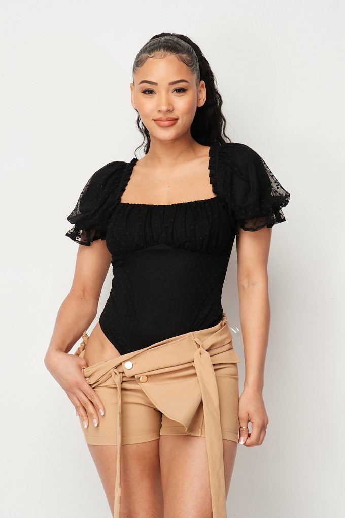 Nyx Luxe Polkadot Stretch Mesh Puff Sleeve Bodysuit