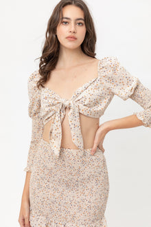 Rhea Front Tie Woven Printed Top — thumbnail 1