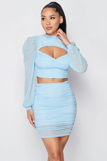 Inanna Sexy Sheer Cutout Puff Sleeved Top And Skirt Set — thumbnail 1