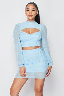 Inanna Sexy Sheer Cutout Puff Sleeved Top And Skirt Set — thumbnail 3