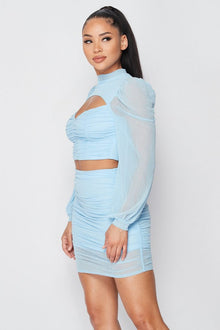 Inanna Sexy Sheer Cutout Puff Sleeved Top And Skirt Set — thumbnail 4