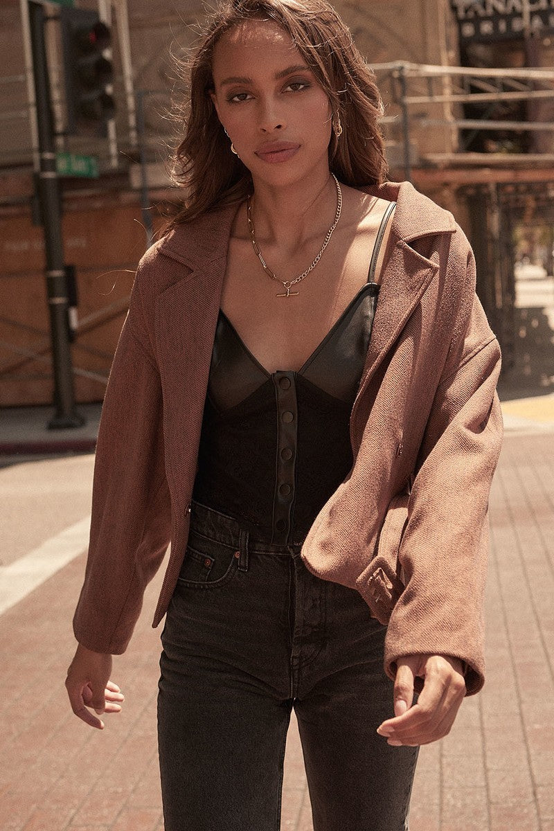 Bastet A Faux Leather And Lace Camisole Top — view 1