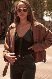 Bastet A Faux Leather And Lace Camisole Top — thumbnail 3