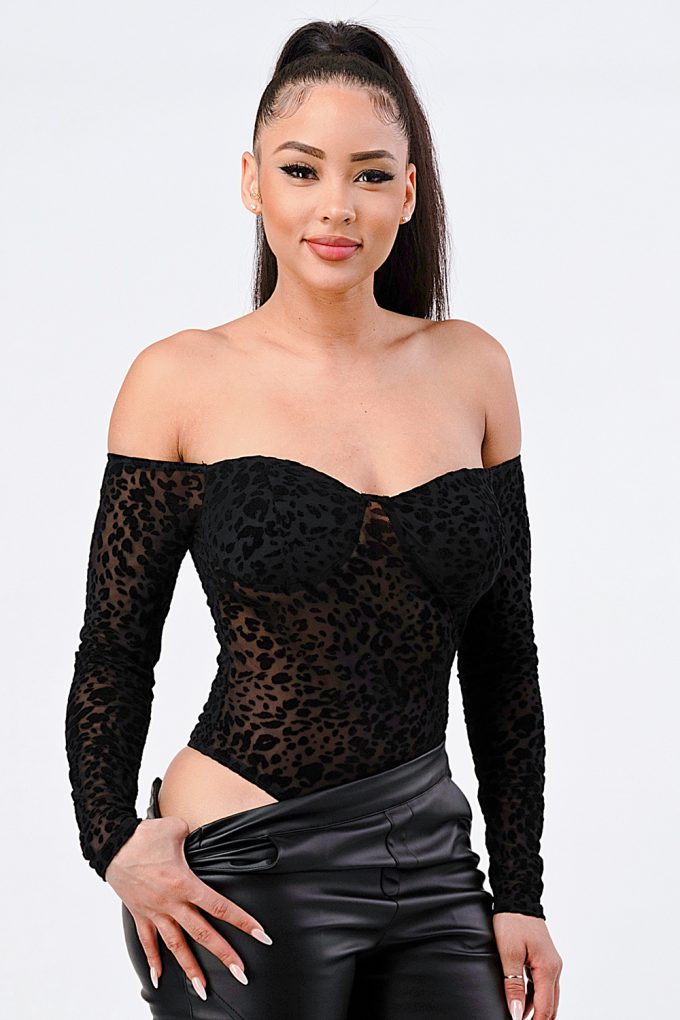 Fortuna Leopard Print Off Shoulder Bodysuit