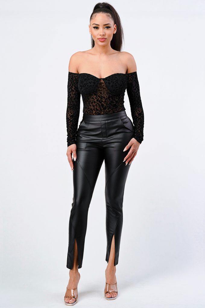Fortuna Leopard Print Off Shoulder Bodysuit — view 2
