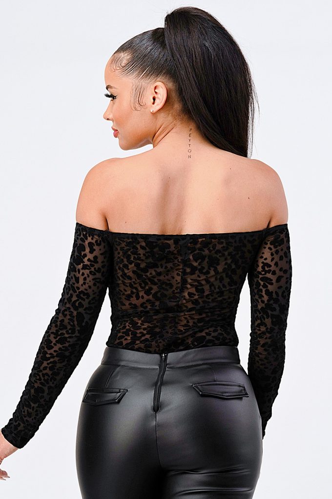 Fortuna Leopard Print Off Shoulder Bodysuit — view 5