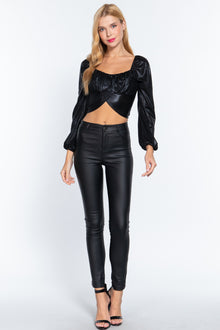 Inanna Long Slv Ruched Metallic Knit Top — thumbnail 2