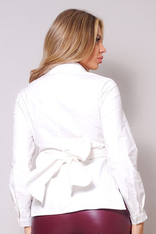 Eir Long Sleeve Crossed Front Back Tie Button Down Cropped Shirt — thumbnail 5
