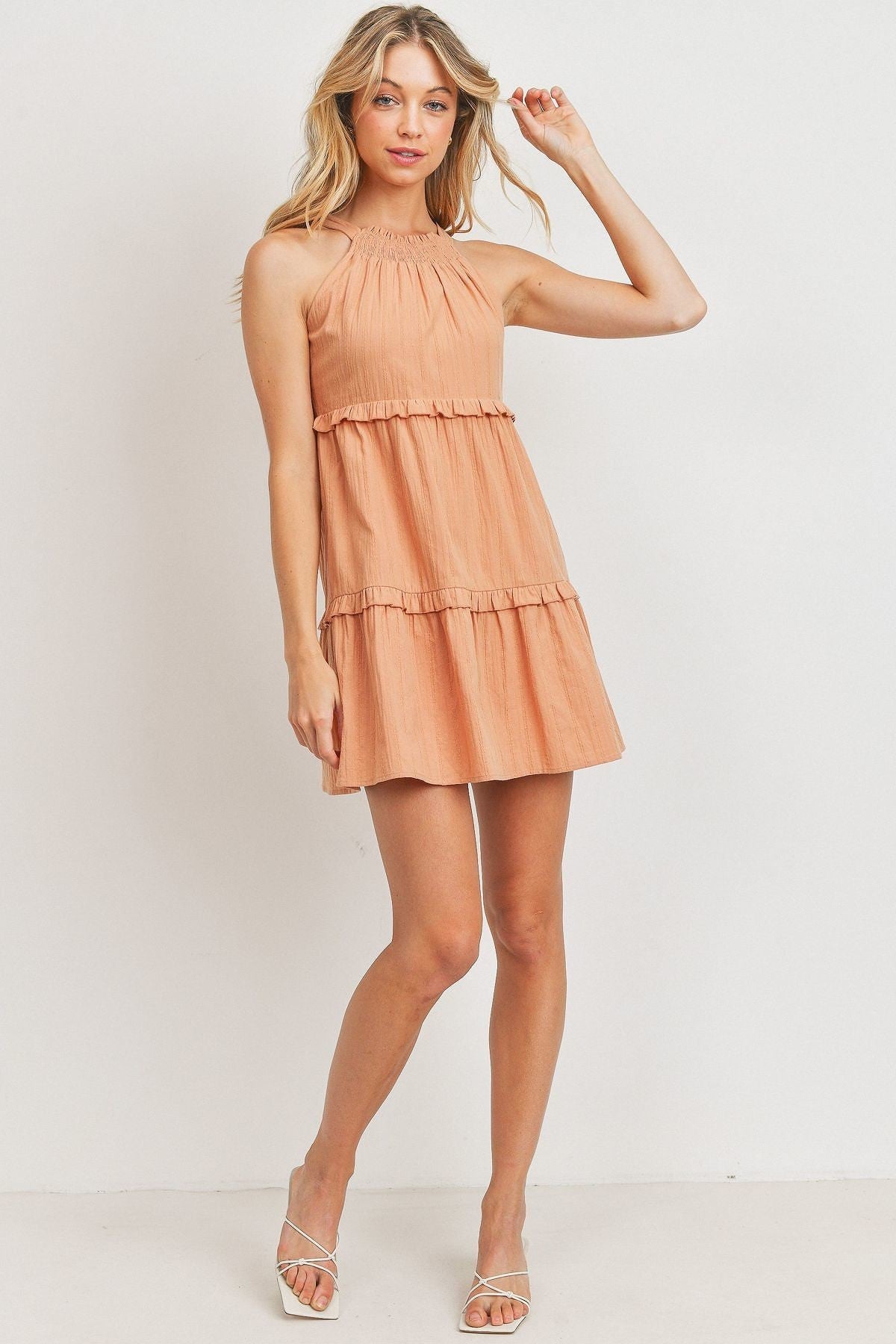 Hathor Textured Woven Fabric With Tiered Sl Dress — view 2