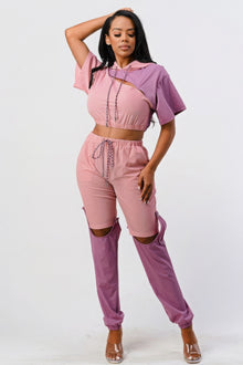 Vesta Pants Set In Color Block With Hoodie And Detachable Bottom Part — thumbnail 2