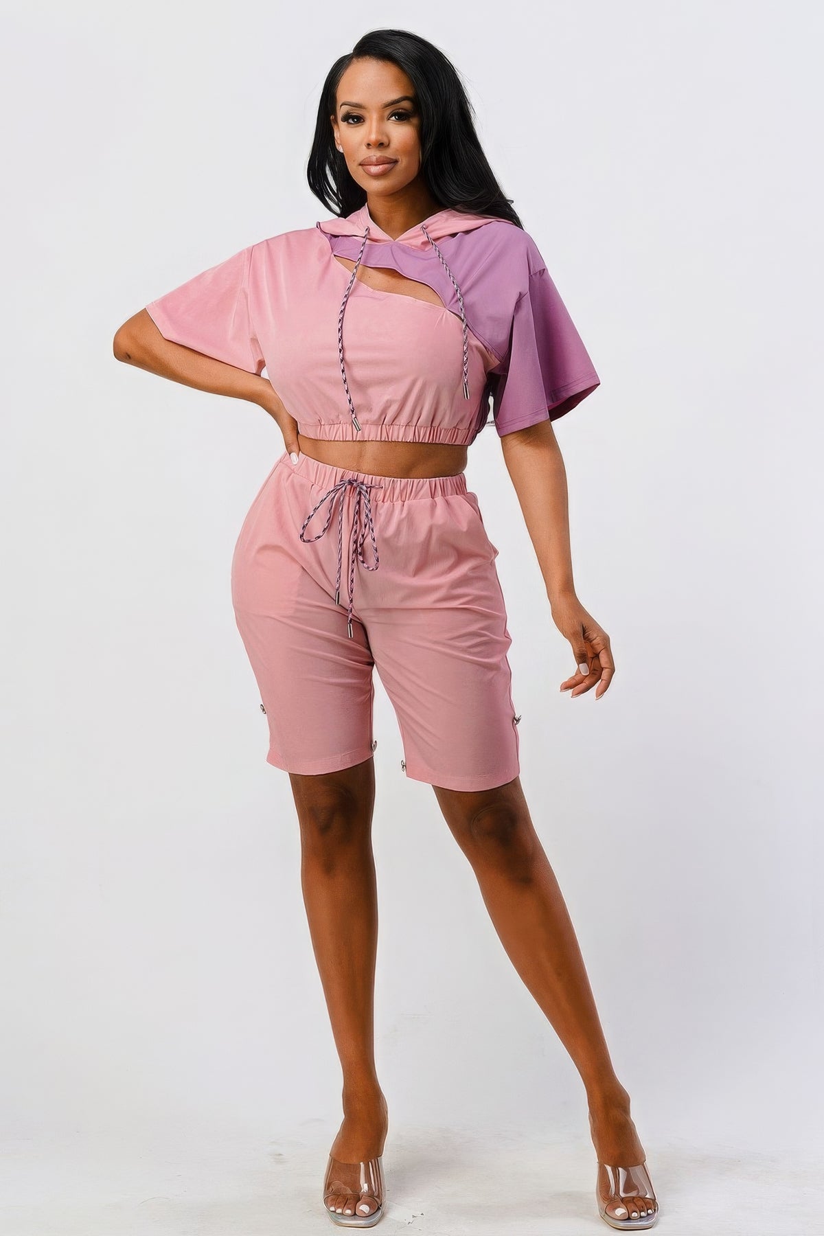 Vesta Pants Set In Color Block With Hoodie And Detachable Bottom Part — view 3