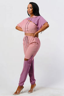Vesta Pants Set In Color Block With Hoodie And Detachable Bottom Part — thumbnail 4