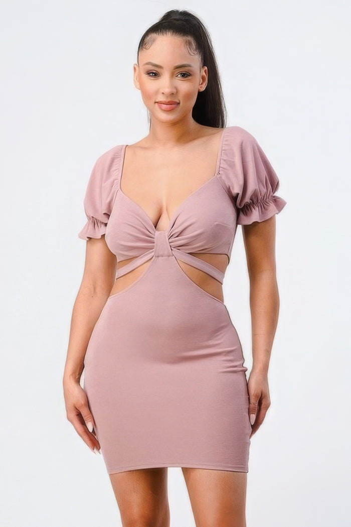 Inanna Lux Side Cutout W/ Back Tie Detail Bodycon Dress