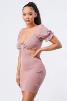 Inanna Lux Side Cutout W/ Back Tie Detail Bodycon Dress — thumbnail 3