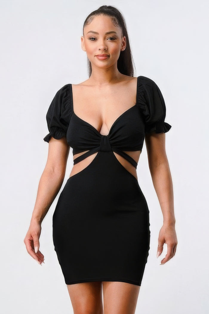 Kali Lux Side Cutout W/ Back Tie Detail Bodycon Dress