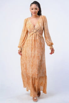 Amaterasu Printed V Neck Self Belted Side Cut Out Ruffled Maxi Dress — thumbnail 2