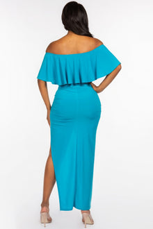 Isis Solid Ity Off The Shoulder Ruffled Cropped Top And Ruched Maxi Skirt Two Piece Set — thumbnail 3