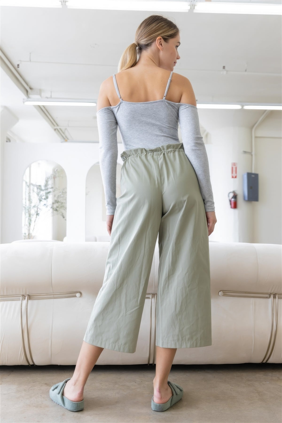 Isis Heather Grey Ribbed Off-the-shoulder Long Sleeve Bodysuit — view 4