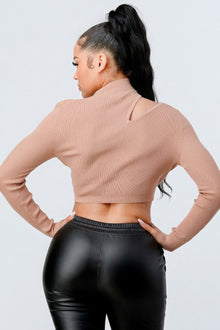 Inanna Lux Sweater Rib Cutout Mock Neck Crop Top — thumbnail 3