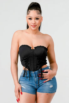 Aphrodite Luxe sweetheart ruffled drawstring lace bustier top — thumbnail 1