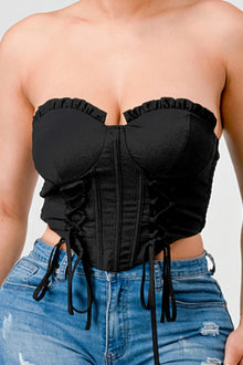 Aphrodite Luxe sweetheart ruffled drawstring lace bustier top — thumbnail 3