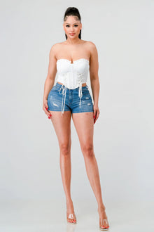 Aphrodite Luxe sweetheart ruffled drawstring lace bustier top — thumbnail 2